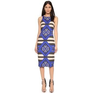 Mara Hoffman Keeper Midi Dress Blue Geometric Sheath Beach Resort Vacay Size 4